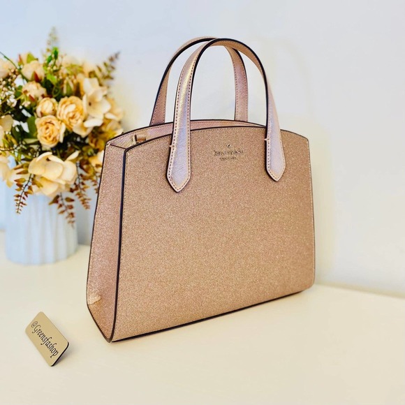 Kate spade purse tinsel glitter satchel handbag & wallet rose gold - Picture 4 of 10
